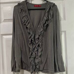 Elle Women's Gray Ruffled Button Down Shirt